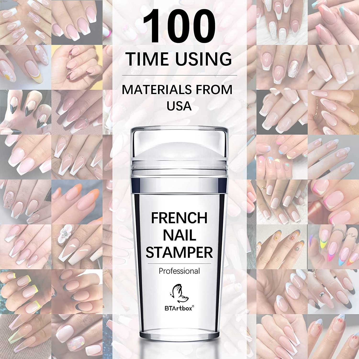 French Nail Stamper - BTArtbox French Tip Nail Tools with Nail Scraper and Replaceable Stamper Head, 100-Time Using Silicone Nail Stamper Kit for Gel Nail Polish DIY Nail Art Tools - Image 3